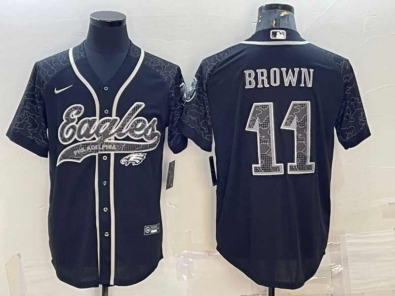 Men's Philadelphia Eagles #11 AJ Brown Black Reflective With Patch Cool Base Stitched Baseball Jersey,We sell and wholesale Men's Philadelphia Eagles #11 AJ Brown Black Reflective With Patch Cool Base Stitched Baseball Jersey on line form chian!